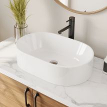Vasque À Poser Ovale Céramique Blanc 56x36cm – Design Moderne, Anti-éclaboussures – Deervalley