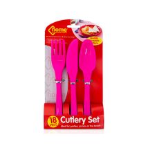 Pms International - Pms 18pc Knife, Fork & Spoon Plastic Cutlery For Parties, Picnic Or Beach, Pink