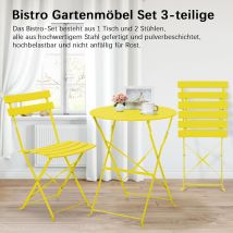 Klappbares Gartenmöbel-set, Bistro-set Aus Metall, Gartentisch Mit 2 Klappstühlen, 3-teiliges Balkonmöbel-set, Für Gärten Und Terrassen, Gelb