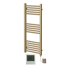Greenedhouse - York Flat Brushed Brass Electric Towel Rail 500mm Wide X 1000mm High + 7 Day Timer/thermostat