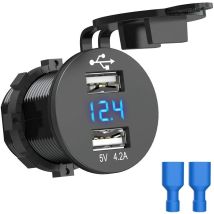 Toma Usb Para Coche De 12 V, Cargador De 5 V, Cargador Usb Impermeable De 4,2 A, Adaptador Doble Para Encendedor De Coche Con Voltímetro Digital Para 
