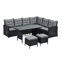 Evre - Monroe 8 Seater Garden Rattan Furniture Corner Dining Set Table Sofa Bench Stool Black