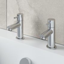 Architeckt - Modern Bathroom Bath Taps Hot & Cold Pair Twin Brass Round Lever Handle Chrome