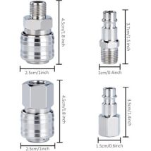 Set Aus 10 Kompressor-anschlüssen – 1/4" Bsp – Druckluft-schnellkupplungen – Für Kompressorschläuche Und Druckluftwerkzeuge