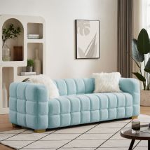 Teddy Fleece Fabric 3 Seater Sofa Loveseat Couch With 2 Pillow - Baby Blue