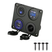 Litzee 4 In 1 Charger Socket Panel, 12v 4.2a Dual Usb Charger Socket Led Power Outlet & Voltmeter - Blue