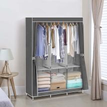 Trintion Canvas Wardrobe 125x45x165cm Foldable Closets Clothes Storage Cabinet With Hanging Crossbar Clothes Sorting Storage Rack For Bedroom (grey)