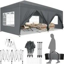 Carpa Plegable De Jardín. Gazebo Impermeable Plegable 3x6m Con Paneles Laterales. Carpa De Exterior. Altura Ajustable. Protección Uv 50+. Y Agua, 