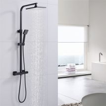 Homelody - Columna De Ducha Termostática De Latón Negro Mate Con Altura Ajustable – Conjunto De Ducha Completo