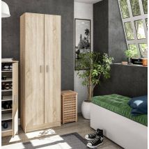 Armario multiusos 2 puertas – Estilo roble canadiense – 5 estantes regulables – Capacidad para 20 pares de zapatos
