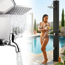Douche solaire STRATTORE – Ocean – 40L – Plastique résistant aux UV – 217,5 cm – Installation facile