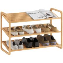 Étagère À Chaussures À 3 Niveaux Pour 12 Paires De Chaussures, Avec Étagères À Lattes De Bambou, 76 X 33 X 50,8 Cm, Couleur Bois