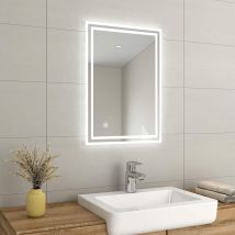 Emke - Illuminated Led Bathroom Mirror Led Mirrors Light With Touch Contro Switch + Anti Fog + Ip44 Rated 50 X 70 Cm