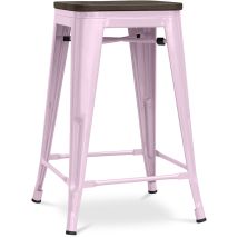 Sgabello Da Bar - Design Industriale - Legno E Acciaio - 60cm - Stylix Pastel Pink