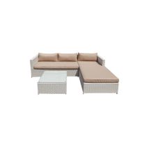Salon de jardin – 8015235312943 – Ensemble de coin en rotin modulable avec table et coussins – Métal et rotin synthétique – GDLC