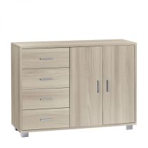 Mueble Móvil Con 2 Puertas Y 4 Cajones, 116l X 41p X H86 – Acabado Olmo Claro – Sarmog