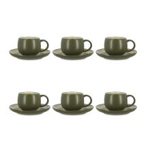 Lot De 6 Tasses 22cl Avec Soucoupes En Grès, Oli
