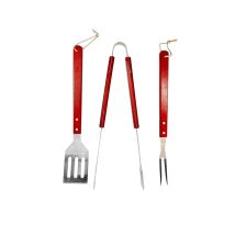 Utensilios Para Barbacoa Fabricados En Acero Inoxidable Con Mango De Madera (3 Piezas)
