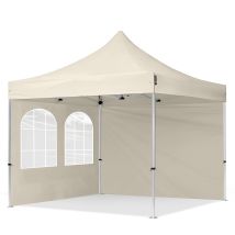 3x3m Faltpavillon Professional Alu 40mm, Seitenteile Mit Sprossenfenstern, Creme