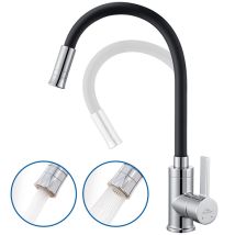Grifo De Cocina Flexible Con 2 Modos De Chorro, Rotación De 360°, Grifo Negro De Cocina Con Caño Alto Giratorio