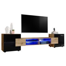 Extreme Furniture, Vitrines Murales Bridge V2, (lxhxp): 230 X 52.5 X 35, Carcasse En Wotan Mat, Côtés En Noir Brillant, Sans Led