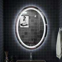 Luvodi - Oval Badespiegel Mit Doppelten Led Beleuchtungen Dimmbar 3000-6000k Wechselbar 50x70cm Mit Anti-beschlag-funktion Und Memory-funktion