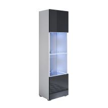 Vetrina Con Piedini 2cm E Led Mobile Soggiorno Moderno Salotto Vetrinetta Pensile 40x167x28 Modello Luke V6 Bianco E Nero Lucido