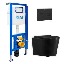 Wc-set Vorwandelement + Ceramia Spülrandloses Wand-wc Mit Softclose-sitz + Betätigungsplatte (roce14bmt02-in)