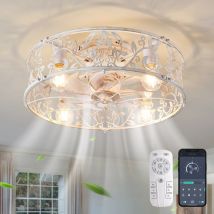 Ventilatori Da Soffitto Da 20" Con Luce, Lampade Vintage In Stile Rustico Da Montare A Filo, Ventilatore Da Soffitto A Gabbia In Stile Rustico A 