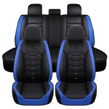 5 Plazas Para Bmw Pu Fundas De Asiento De Coche De Cuero Cojín Protector De Alfombrilla Borde Negro Y Azul