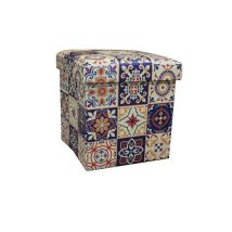 Pouf Imbottito Decorativo Contentore Azulejos 36 X 36 X 36 Cm