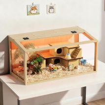Gabbia Per Roditori Gabbia Per Criceti Piccoli Animali, In Legno + Vetro Temperato Con Luce 80cm