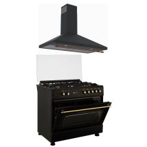 Solthermic - Combo Pack Cocina Gas F9l50g2rb Con Horno Panoramico Negra Rústico + Campana A Decorativa H90pr