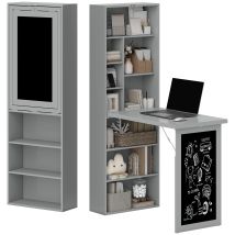 Scrivania Pc Pieghevole Avec Libreria 9 Ripiani Legno E Metallo, 98x51x153 Cm, Grigio