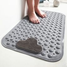 Grey, 70x40cm, Non-slip Massage Shower Mat With Suction Cups, Large Shower Mat For Safety, Comfort, And Mold Resistance, Machine Washable