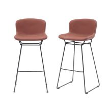 Mmt Bar Stools Set Of 2, Tan Pu Leather, Sleigh Legs & Retro Style For Breakfast Bar, 47.5x50.5x99.5 Cm (tan)