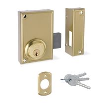Cerradura de Sobreponer Solo Llave Derecha 33-7D – Cilindro Fijo 52 mm – 3 Llaves – Acero – Esmaltado Dorado