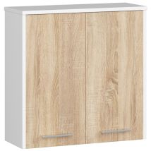 Abamihome - Hängender Badezimmerschrank Akord Fin Weiß 60 Cm 2 Türen 2 Ebenen Front Sonoma-eiche B60 X H60 X T22,5 Cm