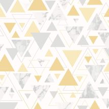 Debona - Triangle Geometric Metallic Wallpaper Yellow Grey Silver Marble Pastel