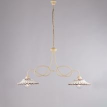 Belight - Lampadario Inferro Laccato Avorio E Decorazione Effetto Decapè Con Diffusori In Ceramica Diametro 30 Bianco E Marrone 2 Luci H.55 - Max 115 