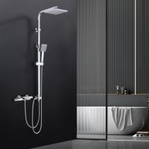 Regendusche Ohne Armatur Chrom, Duschsystem Edelstahl Duschset Ideal Zum Nachrüsten, Verstellbare Duschsäule Ohne Thermostat Duschset Eckig 20x20 Cm