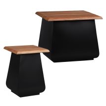 Womo-design Mesa Auxiliar De Salón Sheffield 50x40x50 Cm + Sheffield 50x40 Cm Rectangular Madera De Acacia Negro-natural Mueble Hecho A Mano Tablero 