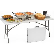 Tavolo Salvaspazio Pieghevole Da Giardino Bianco 183x76 Cm Tavolo Richiudibile Da Campeggio Resistente Con Maniglia Per Trasporto In Hdpe Da Balcone 