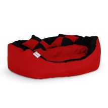 Lionto 4-in-1 Katzenbett, Katzenkissen, Katzenkörbchen Mit Wendekissen, Schwarz/rot, Größe S