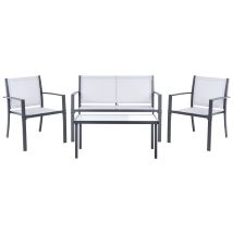 Set Moderno Industriale Da Giardino In Metallo Set Da Salotto 4 Posti Con Tavolo Grigio Tavoleto