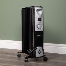 Hamble Distribution - 2000w 2kw 9 Fin Slimline Black Oil Filled Radiator Heater With Adjustable Thermostat