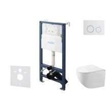 Kielle Genesis New - Set Bâti Support, Wc Compact Gaia, Sans Rebord, Abattant Softclose Et Bouton-poussoir Gemini New Ii, Blanc Brillant/chrome 