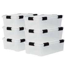Scatole Portaoggetti Ermetiche In Plastica, 30l, Set Di 6, Trasparente, Coperchio Impermeabile, Con Chiusura, Impilabile, Per Esterni, Garage, Vestiti