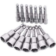 Juego De 14 Vasos Para Destornillador De 6-19 Mm, Punta Adaptadora Hexagonal Para Taladro Manual, Destornillador Eléctrico Y Llave De Tubo (longitud 