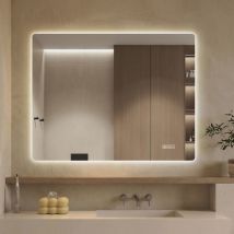 Led Badezimmerspiegel Mit 3 Lichtfarben 70x90cm Quadratisch Wandspiegel Antibeschlag Dimmbar Touch Schalter